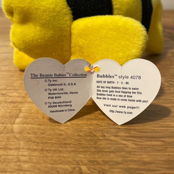 Ty Beanie Babies Bubbles Fish Yellow Black 1995 – New Tag On VINTAGE - Picture 5 of 8